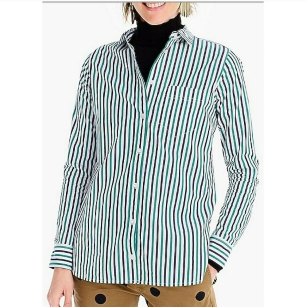 J. Crew Womens Classic Boy Fit Shirt Long Sleeve Button Up Striped - Size 2